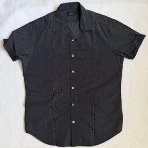 Theory Men’s Zack PS Coines Button Up Short Sleeve Cotton Shirt Top Black Small